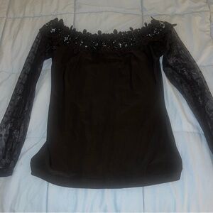 VENUS Black Lace Off-Shoulder Blouse